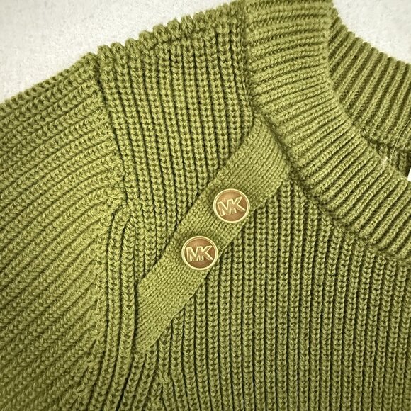 Michael Michael Kors Sweater Womens Small Green Short Sleeve Rib Knit MK Buttons - Picture 3 of 9